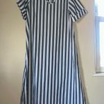 Emery Rose Grey And White Vertical Stripe Short Sleeve Maxi Dress Sz XL Black Photo 5