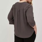 Torrid NWT Harper Iron Dark Grey Button Collarless 3/4 Sleeve Pullover Blouse Photo 6