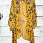 Patrons of Peace  Mustard Yellow Boho Floral Kimono Shawl Cover-Up Top Size Small Photo 8