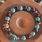 Handmade  Howlite + Tigers Eye Beaded Bracelet with Rose & Skull Charm * Photo 1