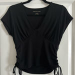 American Eagle Black Ruched Side Tie V-Neck Top Photo 0