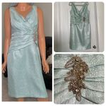 KM Collections Milla Bell Dress Sz 16 Wedding Formal Mint Green Silver Metallic Photo 1