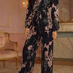 Anthropologie Harlyn Audria Jacquard Jumpsuit in Black Floral Photo 9