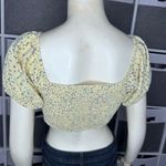 Sky And Sparrow  Yellow Ditsy Floral Crop Top Baby Tee Blouse Size Medium Photo 2