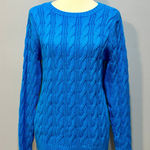 Lands' End  Cotton Cable Knit Crewneck Sweater Bright Blue Preppy winter, Size M Photo 0