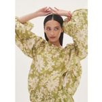 ALEMAIS NEW Leisa Organic Cotton Blouse Green Size 0 Floral Print Retro Photo 0