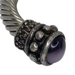 Vintage: Purple Cats Eye Cabochon Gems ❁ Twisted Silver Cable Bangle Bracelet ❁ Photo 8