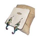 Seahorse Dangle Earrings Enamel Silver tone hooks 1.5" NEW on Card Photo 2