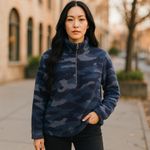 Como Womens Juniors Pullover Sz Small Blue Fleece Sherpa Teddy Camo Quarter Zip Photo 1
