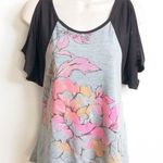 Rewind  cold shoulder floral pullover scoop neck gray pink hi low short s… Photo 0