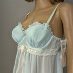 Linea Donatella New Chemise Size Medium Aqua Blue Chiffon Ruffle Lace Nighty NWD Photo 1