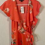INC International Concepts Women’s Side Tie Wrap Dress Floral Satin Size Large Orange Photo 5