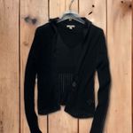 SO  Black Cropped Sheer Ribbed Hoodie Cardigan Juniors Large Y2K 90s Button Front Photo 1