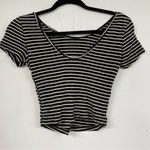 Brandy Melville  Black Striped Short Sleeve Crop Top Blouse Tee Womens OS Stretch Photo 3