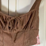 SheIn Coquette Babydoll Retro Eyelet Crop Top Large Brown Sexy Keyhole Tie Fun Photo 0