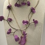 Vintage 3 Floral Wired Strand Purple Fuchsia Spacer Necklace W/ Paired N… Photo 4