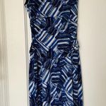Nine West  Blue & White Abstract Print Ruched Bodycon Dress Size 6 EUC Photo 3