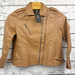 rpym‎ Faux Leather Moto Jacket Tan Brown Studded Accents Full Zip [Size XL] Photo 0
