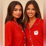 MATCHING SET, TWO Poppins & Pan Santa Christmas Embroidered Cotton Pajamas XL White Photo 9