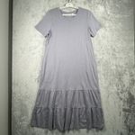 LOGO By Lori Goldstein  Dress Gray‎ Midi Womens Medium Short Sleeve Tiered Casual Photo 1