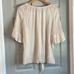 Cure. L Beige Poly Rayon Sheer Lace Trumpet Sleeve Wide Neck Front Tie Blouse Size L Photo 4