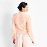 Women’s crewneck eyelash (fuzzy) sweater, peach orange size xs Pink Photo 2