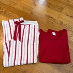 Soma Cool Nights Pajama Set Long Sleeve Top & Striped Pants Red White Size Large Photo 7