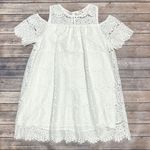 Umgee  White Lace Overlay Cold Shoulder Short Sleeve Oversized A Line Dress Small Photo 5