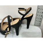 Thalia Sodi Womans Bridget Size 7.5 M Peep Toe Black Sequin Platform Sandals Photo 2