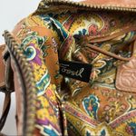 Fossil Brown Leather Stitched Adjustable Strap Paisley Lined Shoulder Bag Photo 3