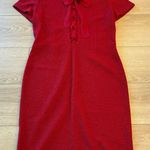 St. John NWT  Women’s Wool Blend Red Lace Up Bow Knit Short Sleeve Dress Size 12 Photo 0