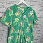 Coral Bay Leisure Swim Cover Up Robe Size XL Green Floral Terry Short Sleeve Zip Photo 1
