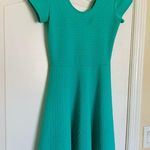 Women's Bright Green Textured Stretchy Fit & Flare Mini Dress Sundress | Size S Blue Photo 7