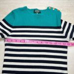 Ralph Lauren Petite Striped Sweater Ribbed Knit Green Black White Gold Buttons Photo 6