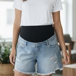 Time And Tru Women's L (12-14) Maternity Denim Shorts Comfort Belly Band Light Photo 0