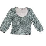 Boden Geometric Print Smocked Peasant Top Boho Chic Blouse UK 10 US 6 Green Photo 1