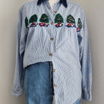 American Vintage Vintage Casey & Max Christmas Themed Button Down Shirt Long Sleeve Blue White M Photo 0