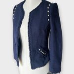 ZARA X Trafuluc Navy Blue Studded Tweed Cropped Blazer Women's Size Large NWT Photo 0