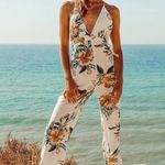 Salty Crew Le Salty Label Eden Floral V-Neck Plunge Wide Leg Backless Jumpsuit White XS Photo 2