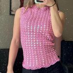 XScape Hot Pink vintage y2k viral crochet beaded bead sequin embellished tank top Photo 1