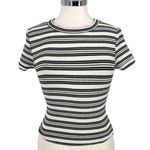Urban Outfitters  Striped Knit Slim Short Sleeve Top Black White Size Small Photo 0