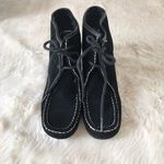 Nine West Suede Moccasin Ankle Boot Bootie Black Chunky Heel Leather Size 5.5 Photo 1