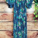 Lilly Pulitzer Camille Dress Formentera Turquoise XL Midi Floral Cheetah Puff Photo 4