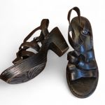 90s Y2K Børn Braided Leather Platform Sandals, Black Chunky Block Heel Size 9 Photo 0