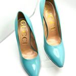 Gucci  GLOSSED-LEATHER PUMPS 110MM ELAISA LEATHER PUMPS IN Mint Green 39.5 Photo 14