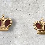 Vintage Estate Gold Tone Red Cloisonné Crown Post Earrings Photo 0