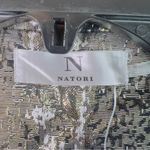 Natori  Small Metallic Jacquard Black Silver Lined Long Sleeve Crop Open Jacket Photo 6