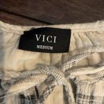 VICI  cotton ruffle mini dress. Cream and gray plaid. Puff sleeves. Size medium Photo 2