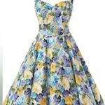 Ensnovo 50s Pinup Style Pansy Floral Garden Party Halter Tie Dress MEDIUM Photo 1