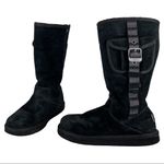 UGG  1895 Retro Cargo Tall Zip Black Suede Leather Warm Lined Boots Sz 7 Photo 2